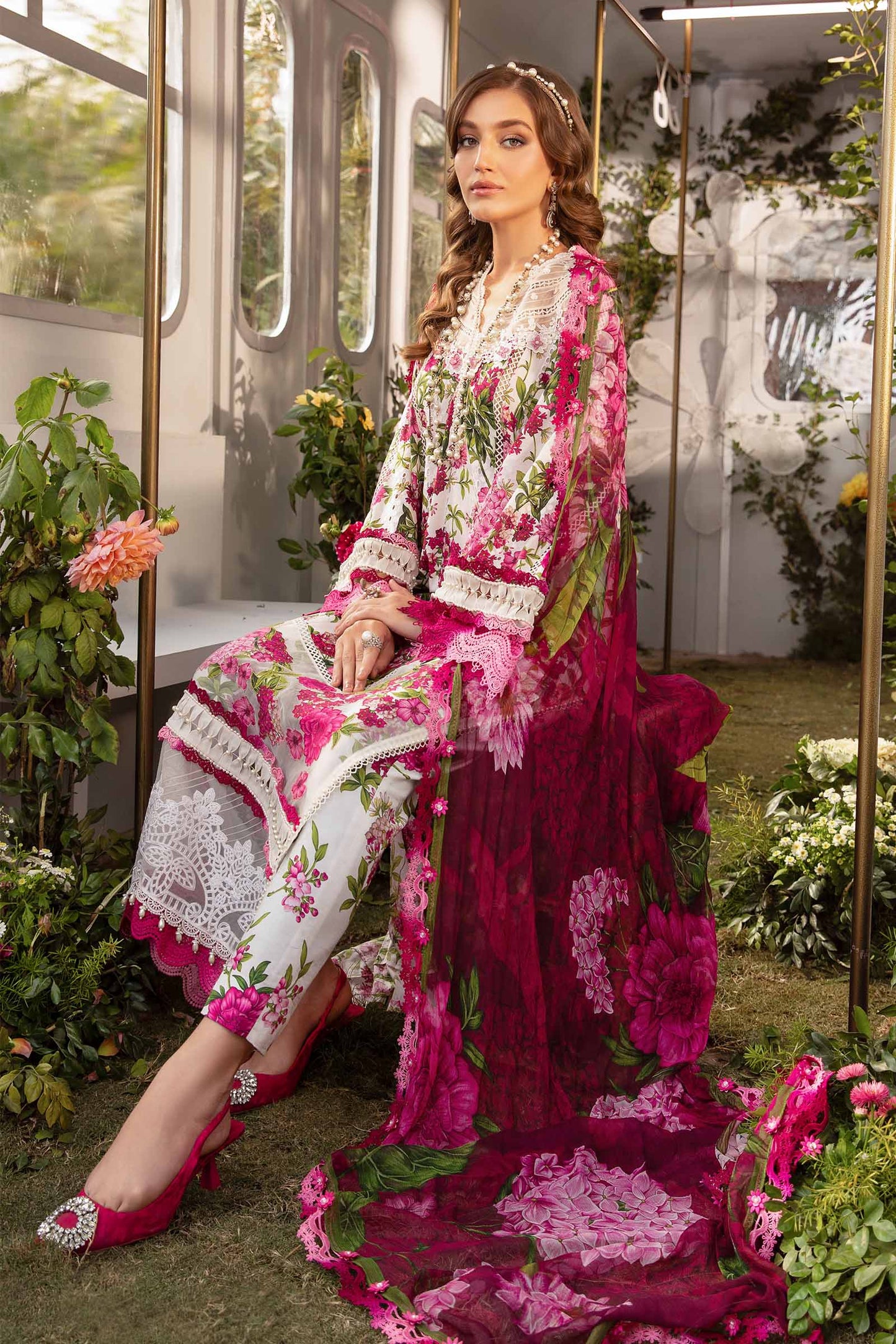 MARIA.B-UNSTITCHED 3PC LAWN PRINTED EMB SUIT-PK-5725