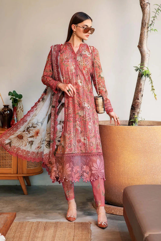 MARIA.B-3PC LAWN PRINT EMBROIDERED SHIRT WITH CHIFFON PRINT DUPATTA & PRINT TROUSER-PK-5617