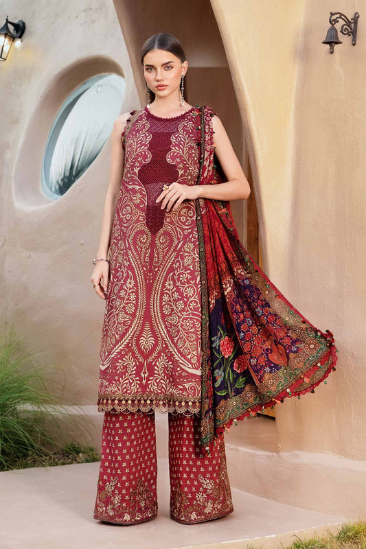 MARIA.B-3PC LAWN EMBROIDERED PRINTED SHIRT WITH CHIFFON PRINT DUPATTA AND PRINT TROUSER-PK-5661