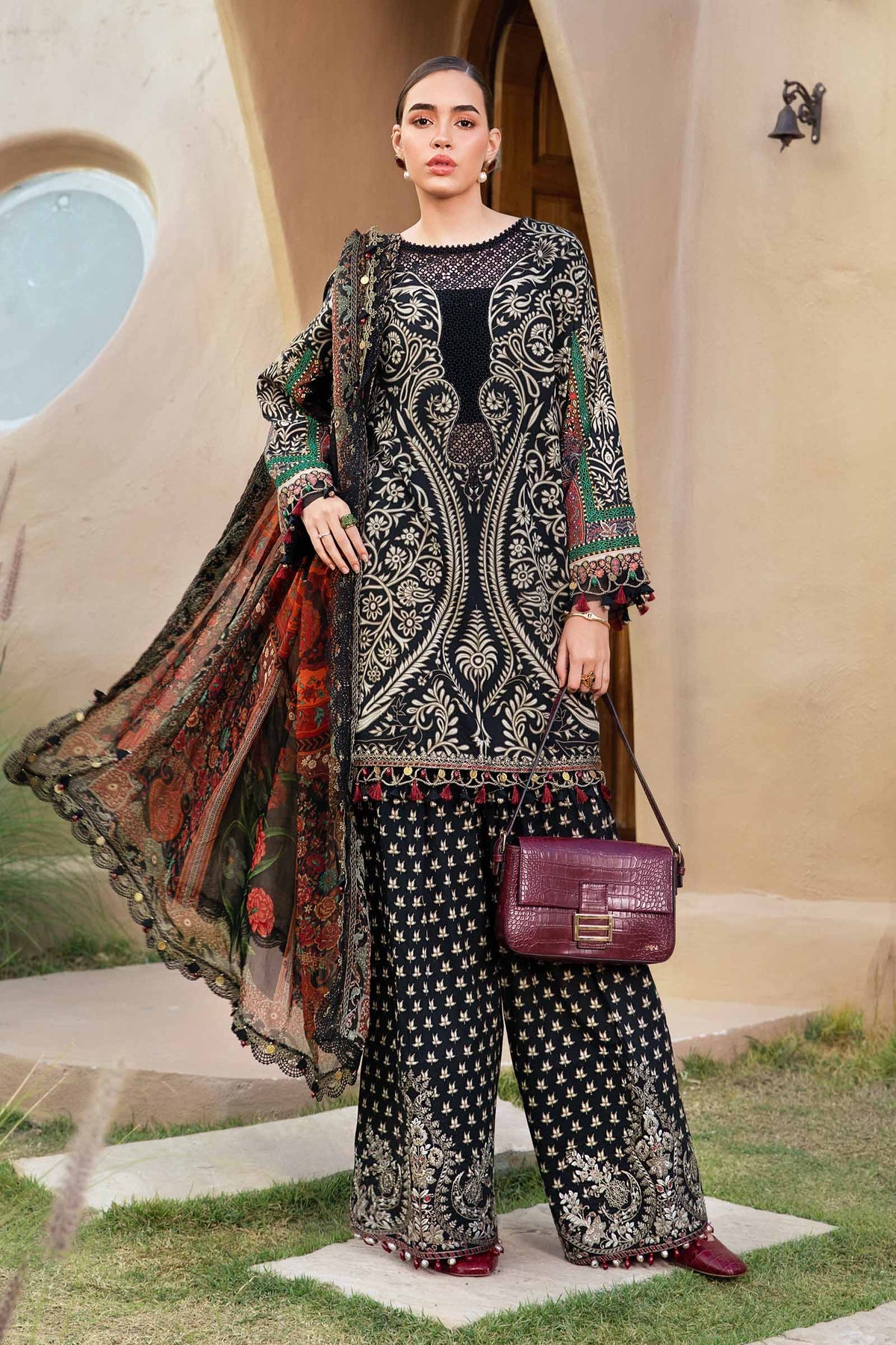MARIA.B-3PC LAWN EMBROIDERED PRINTED SHIRT WITH CHIFFON PRINT DUPATTA AND PRINT TROUSER-PK-5662