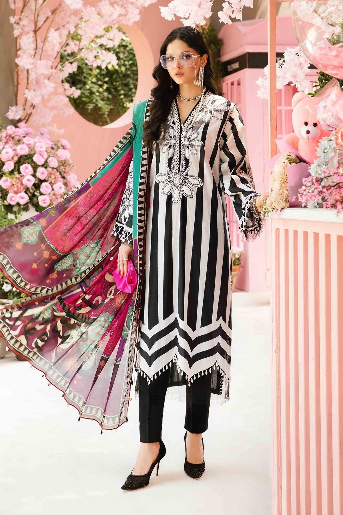 MARIA.B-3PC LAWN EMBROIDERED PRINTED SHIRT WITH CHIFFON PRINT DUPATTA AND PRINT TROUSER-PK-5660