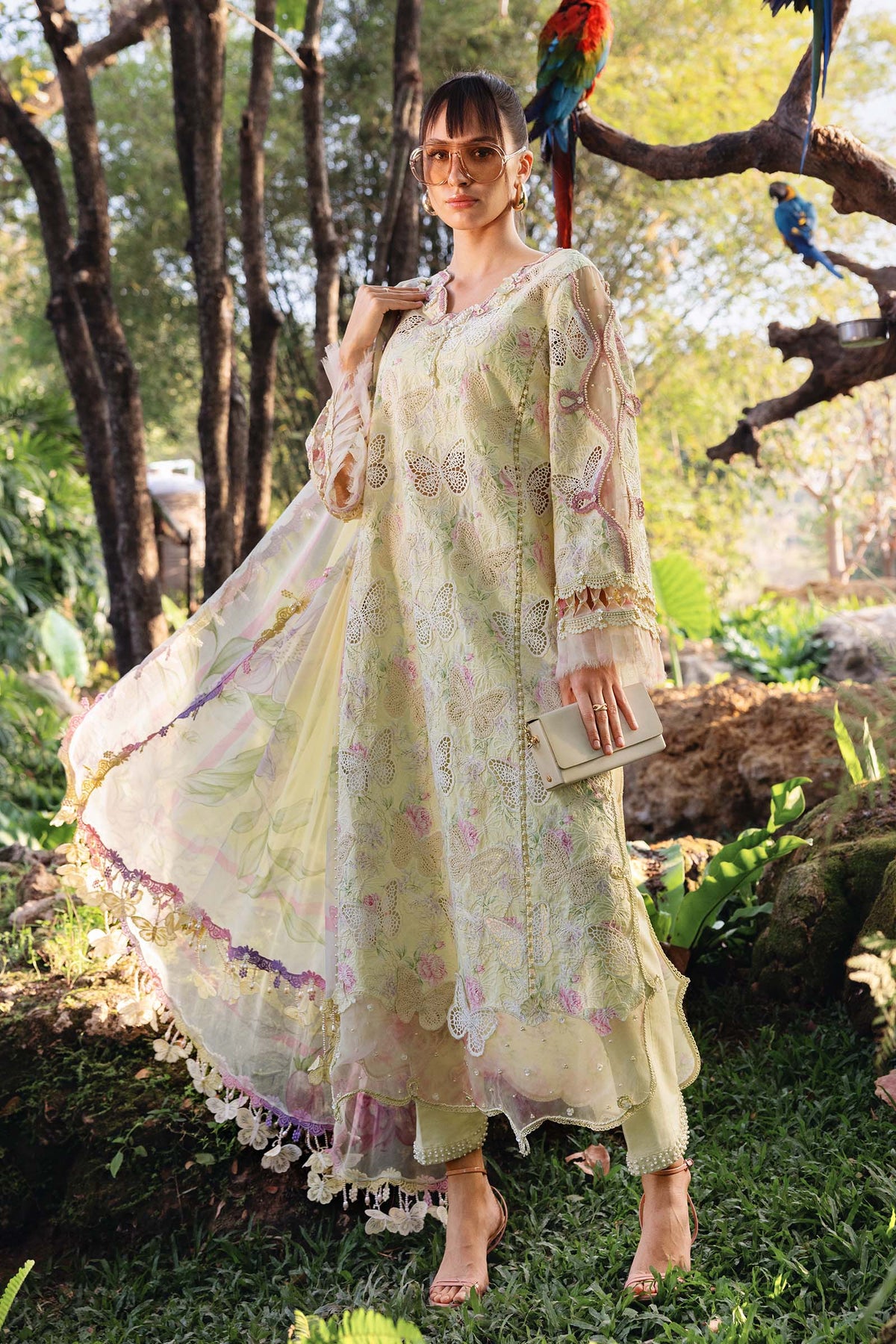MARIA.B-UNSTITCHED 3PC LAWN PRINTED CHIKAN EMB SUIT-PK-034