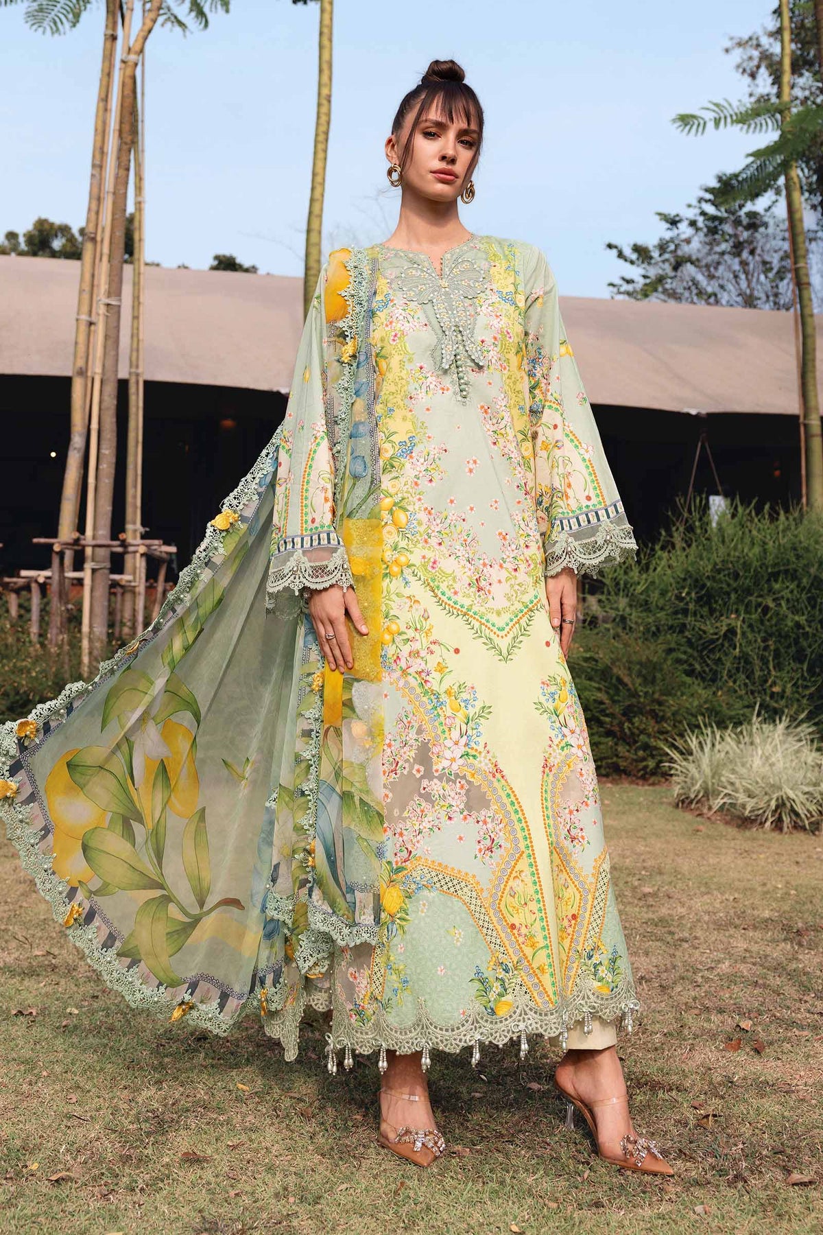 MARIA.B-UNSTITCHED 3PC LAWN PRINTED EMB SUIT-PK-037