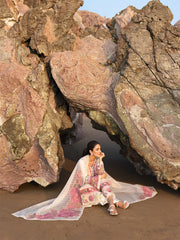 MAHNUR-UNSTITCHED 3PC LAWN CHIKAN HEAVY EMBROIDERED SUIT-PK-4734