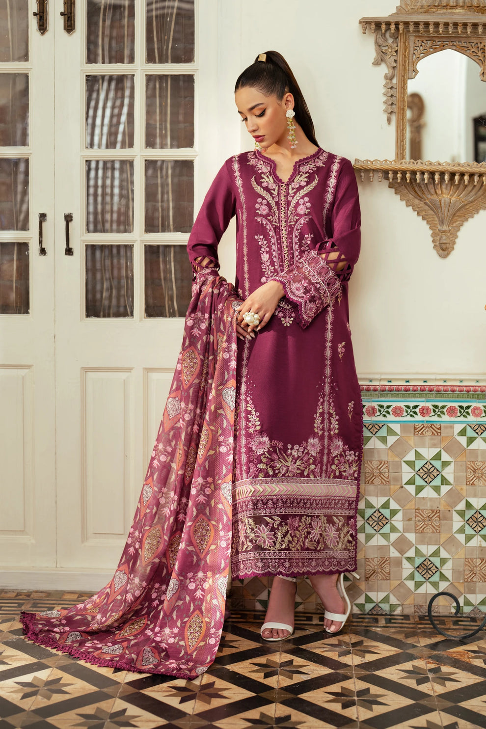 JAZMIN-UNSTITCHED 3PC DHANAK EMBROIDERED SUIT-PK-5822
