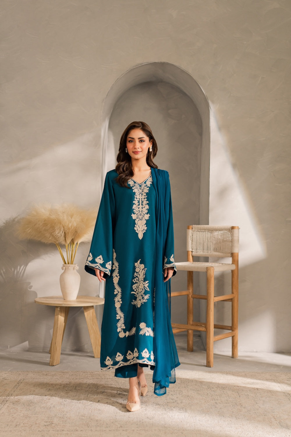 VINTAGE-UNSTITCHED 3PC DHANAK EMBROIDERED SUIT-PK-5817