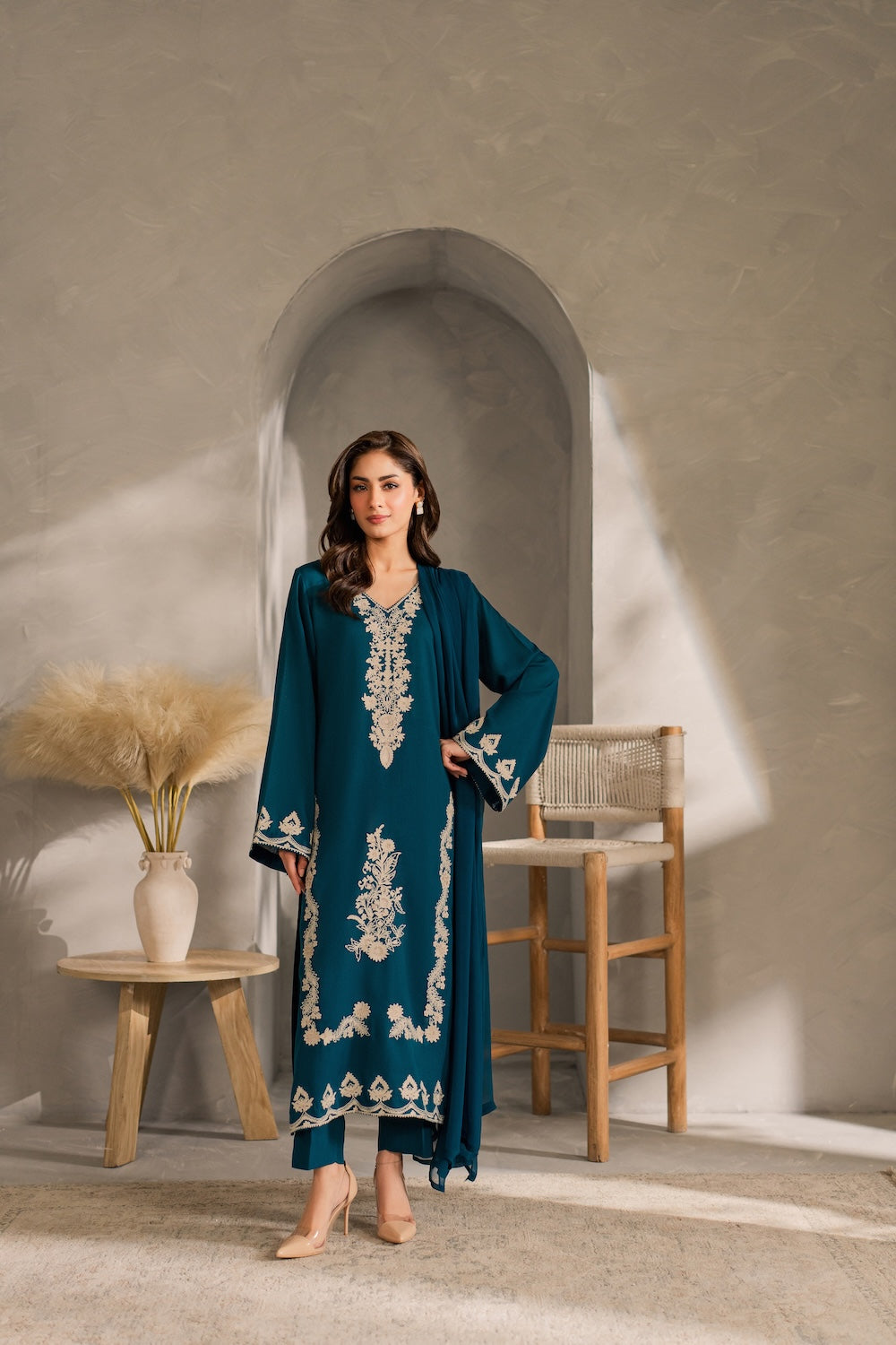 VINTAGE-UNSTITCHED 3PC DHANAK EMBROIDERED SUIT-PK-5817