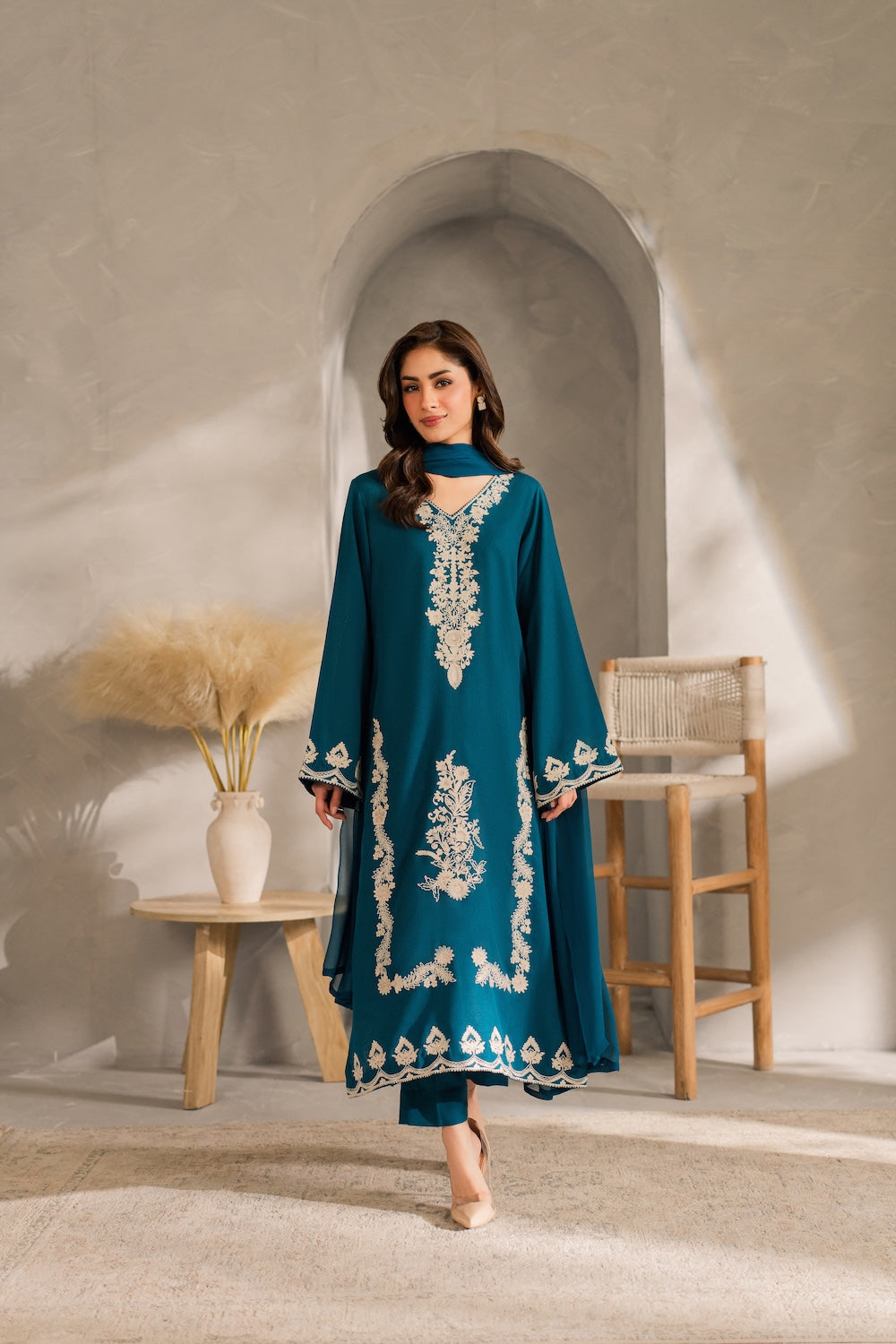 VINTAGE-UNSTITCHED 3PC DHANAK EMBROIDERED SUIT-PK-5817
