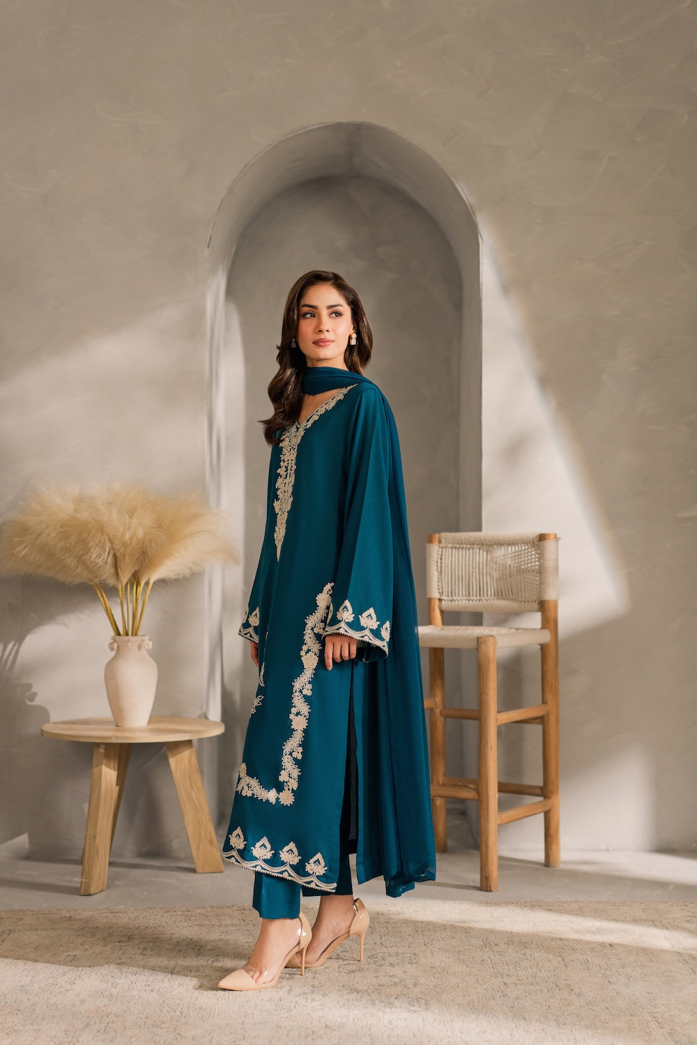 VINTAGE-UNSTITCHED 3PC DHANAK EMBROIDERED SUIT-PK-5817