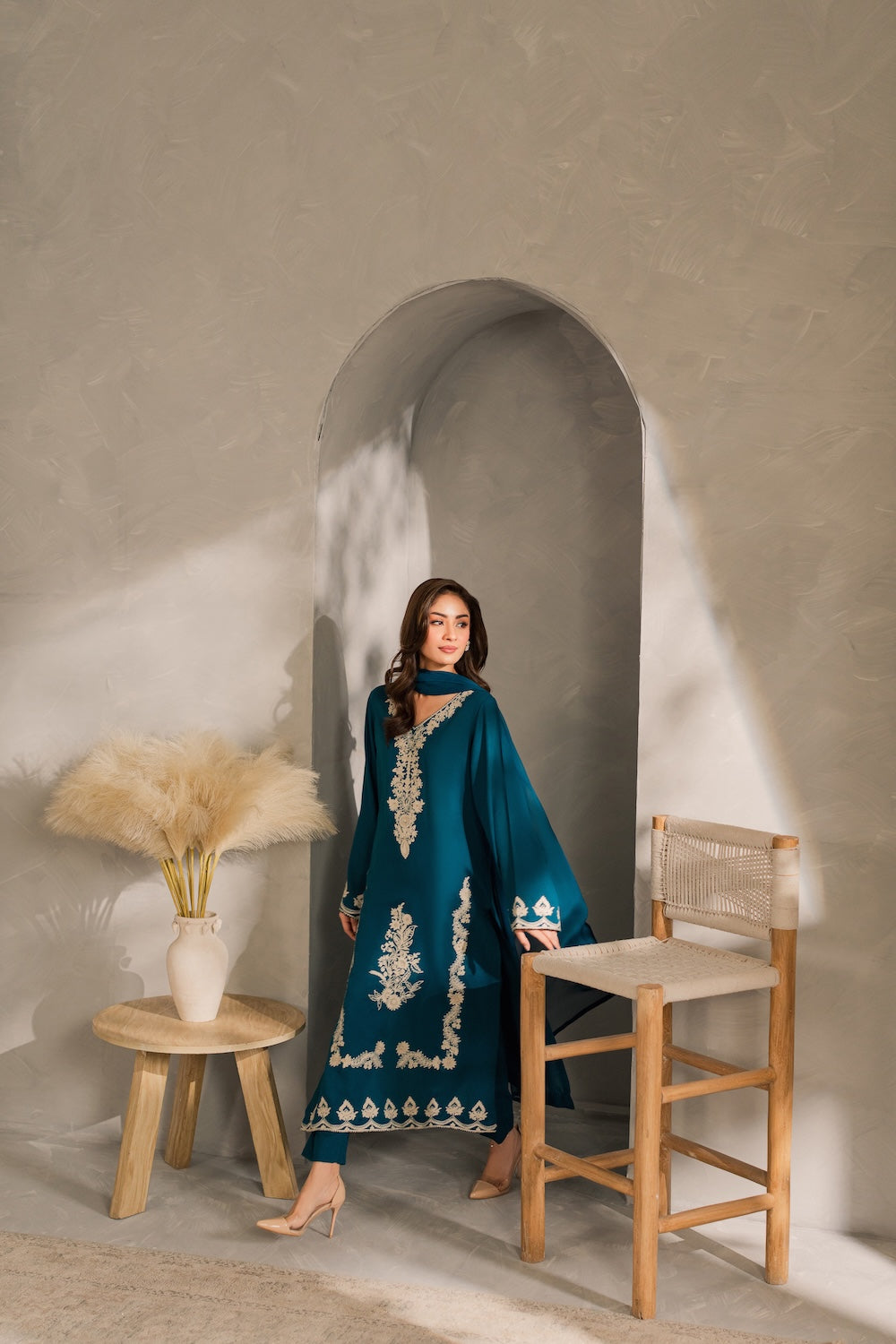 VINTAGE-UNSTITCHED 3PC DHANAK EMBROIDERED SUIT-PK-5817