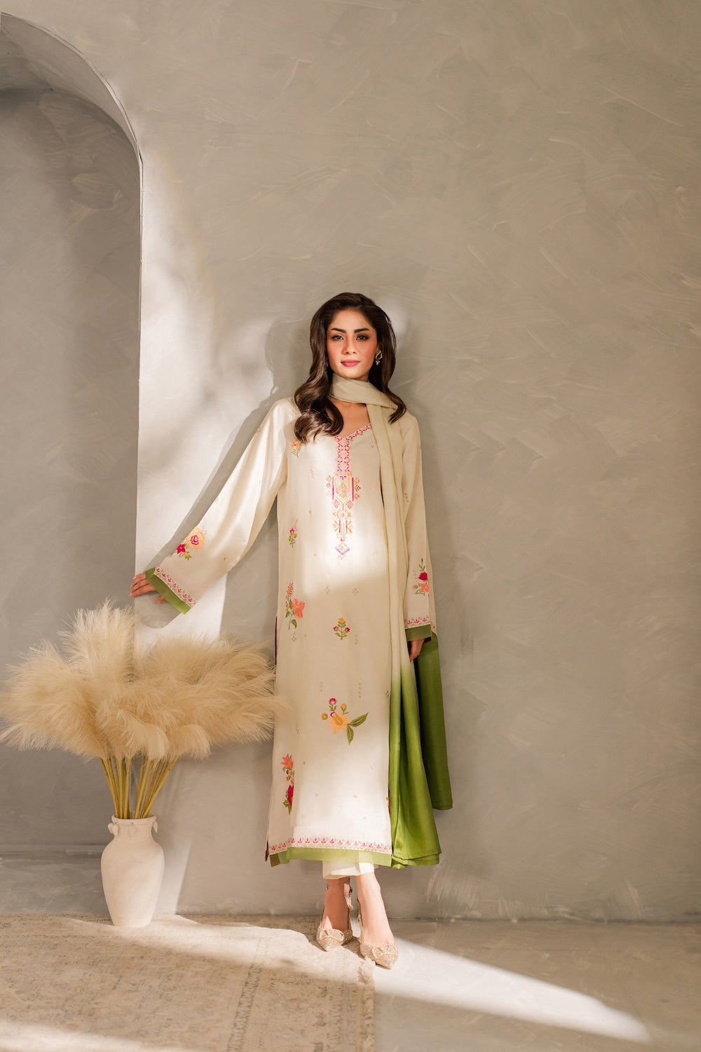 MIRANA-UNSTITCHED 3PC DHANAK EMBROIDERED SUIT-PK-5821