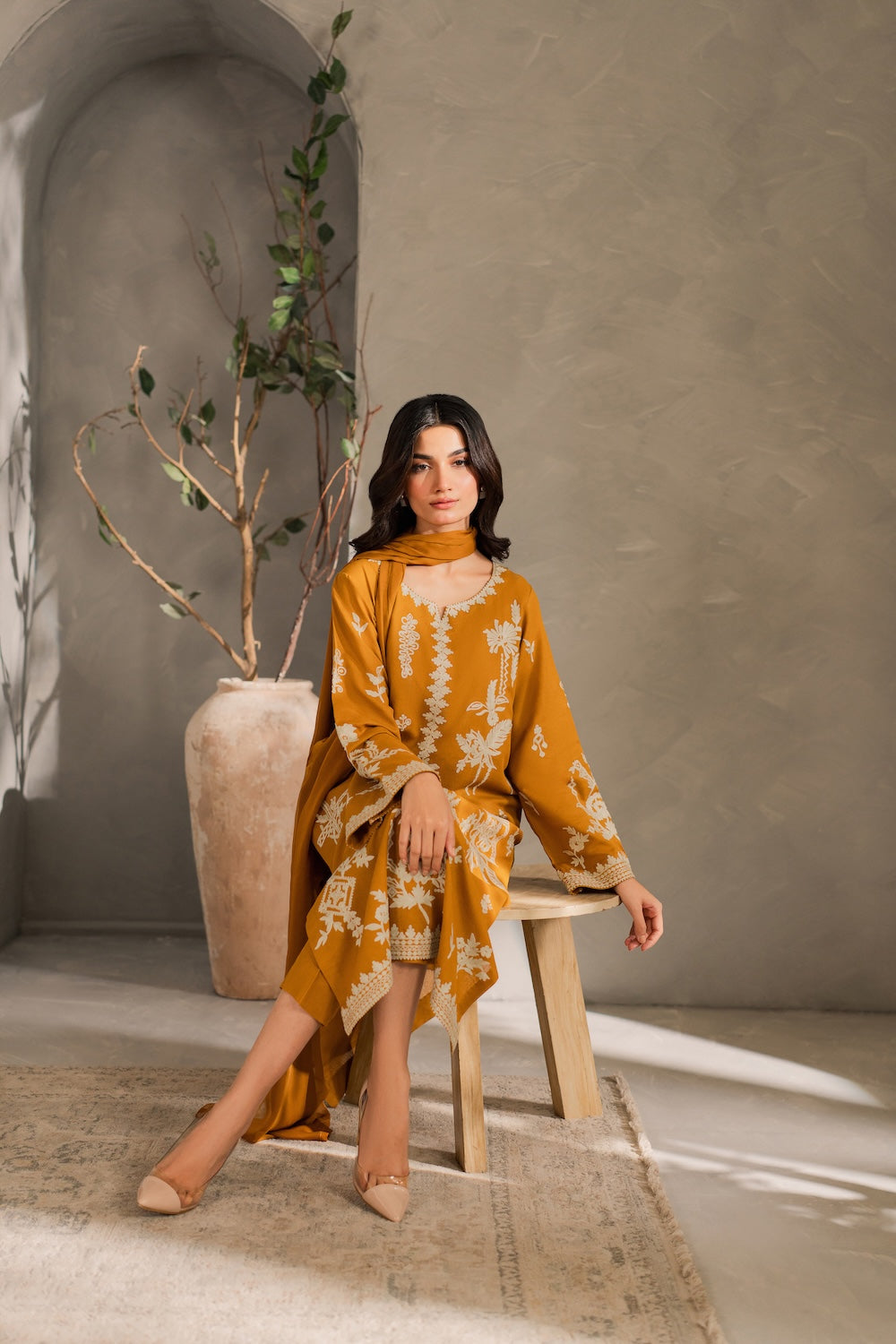 MIRANA- UNSTITCHED 3PC DHANAK EMBROIDERED SUIT-PK-5815