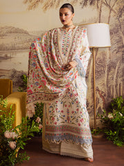 MAHNUR-UNSTITCHED 3PC KARANDI EMBROIDERED SUIT-PK-4329