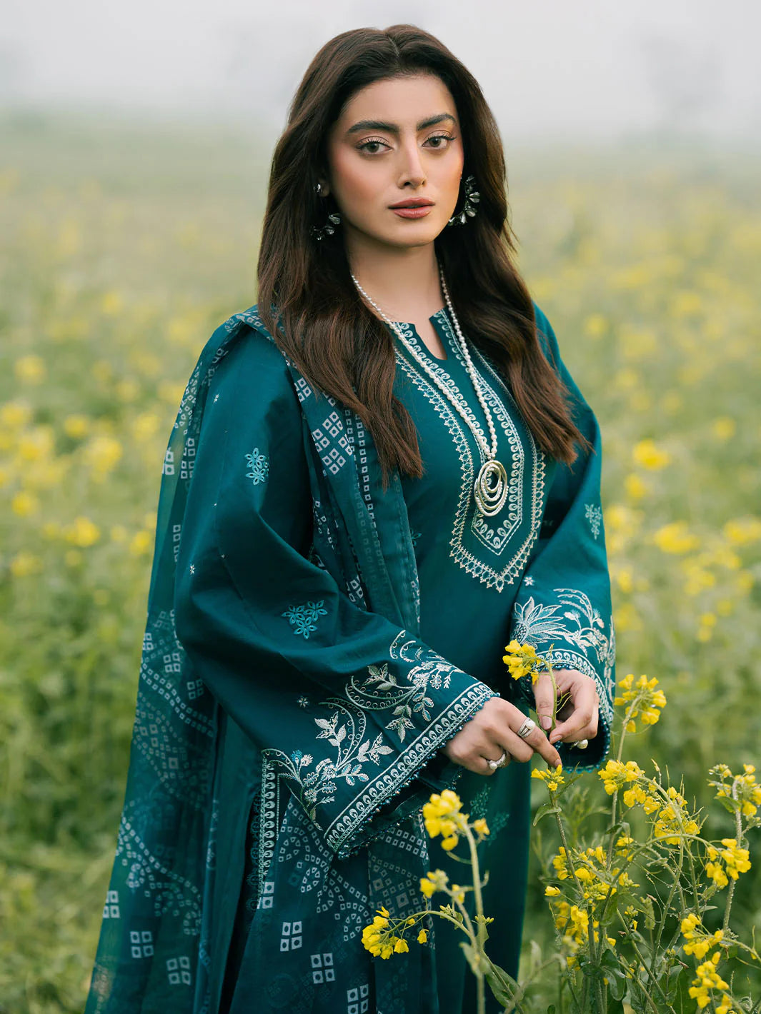 IZEL-3PC LAWN EMBROIDERED SHIRT WITH MONARK PRINT DUPATTA AND TROUSER-PK-5609