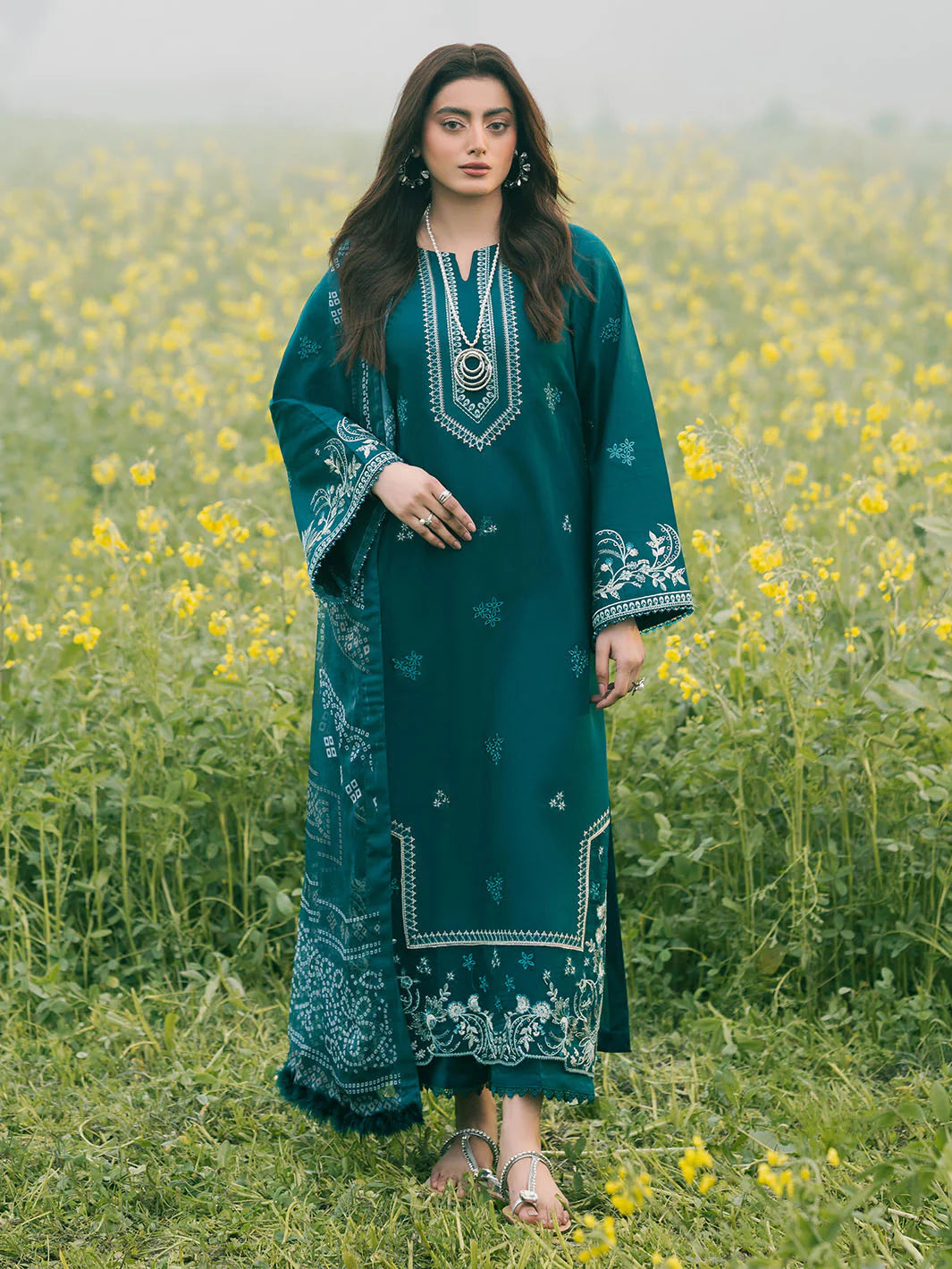 IZEL-3PC LAWN EMBROIDERED SHIRT WITH MONARK PRINT DUPATTA AND TROUSER-PK-5609
