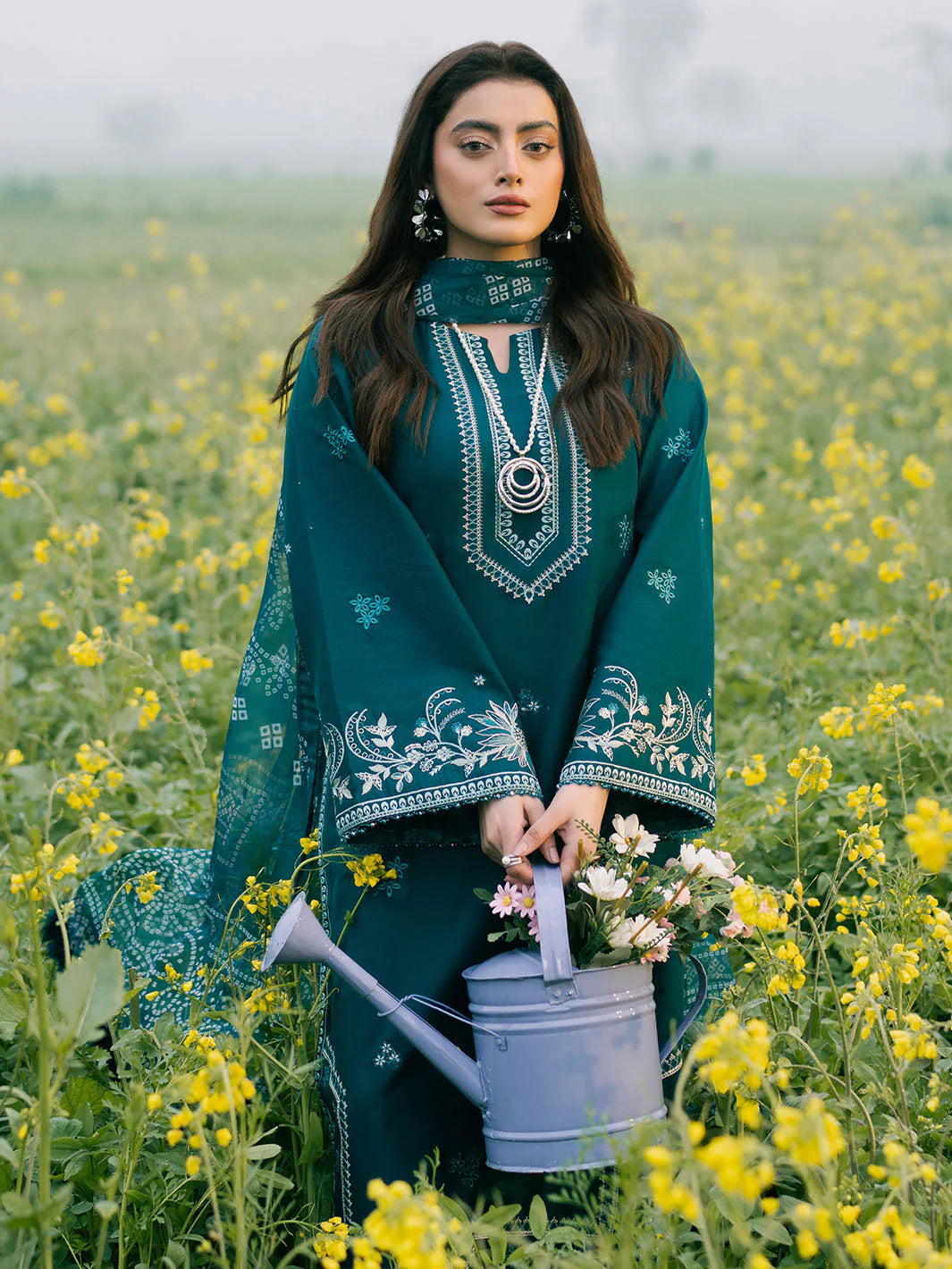 IZEL-3PC LAWN EMBROIDERED SHIRT WITH MONARK PRINT DUPATTA AND TROUSER-PK-5609