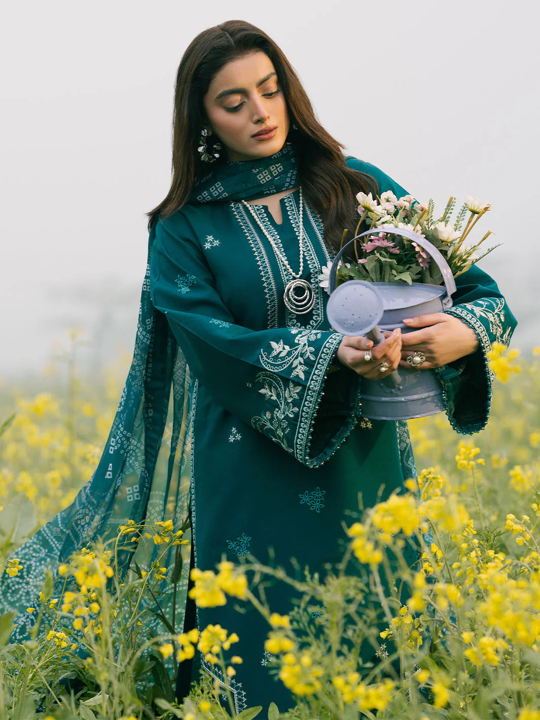 IZEL-3PC LAWN EMBROIDERED SHIRT WITH MONARK PRINT DUPATTA AND TROUSER-PK-5609