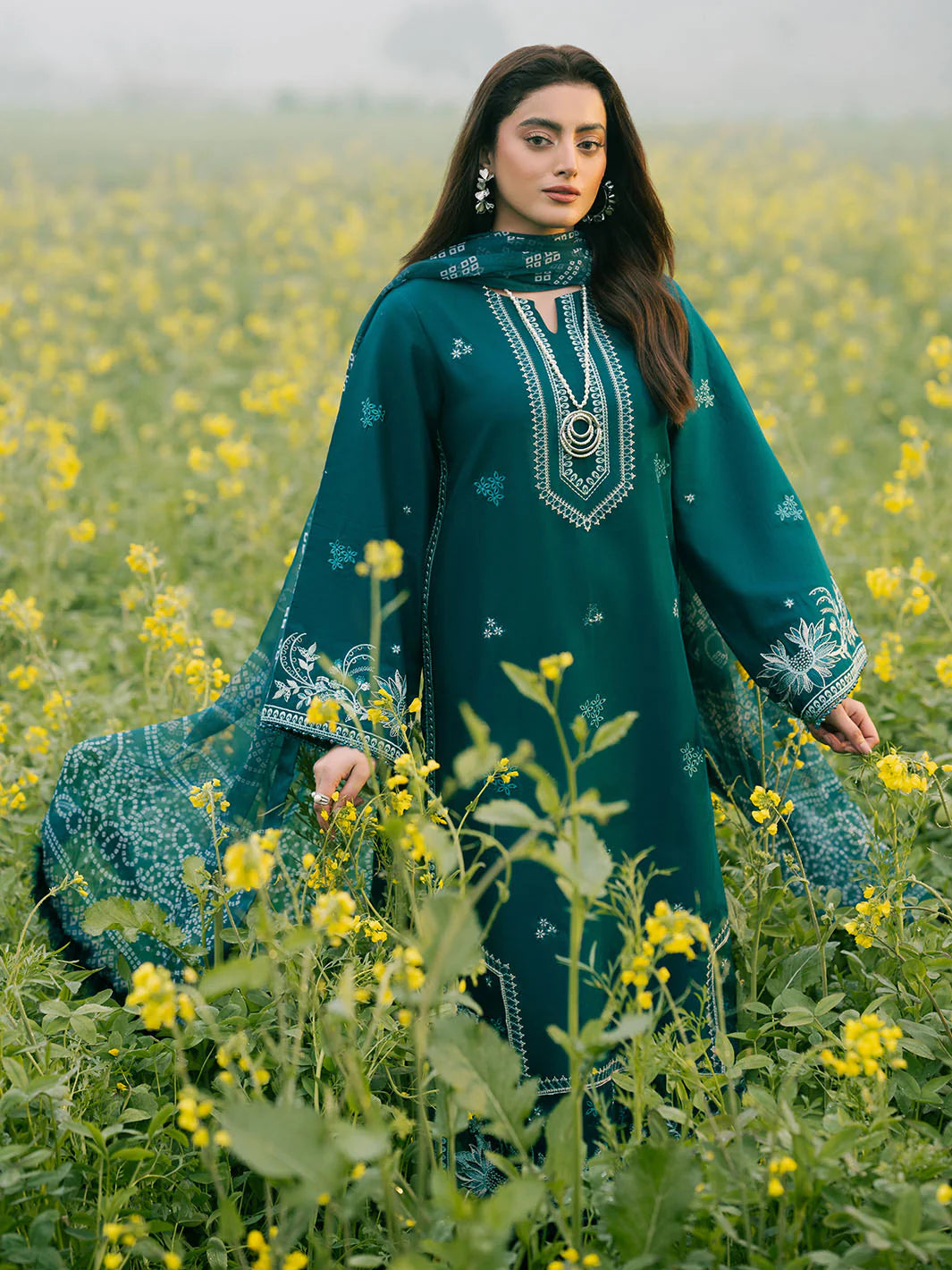 IZEL-3PC LAWN EMBROIDERED SHIRT WITH MONARK PRINT DUPATTA AND TROUSER-PK-5609