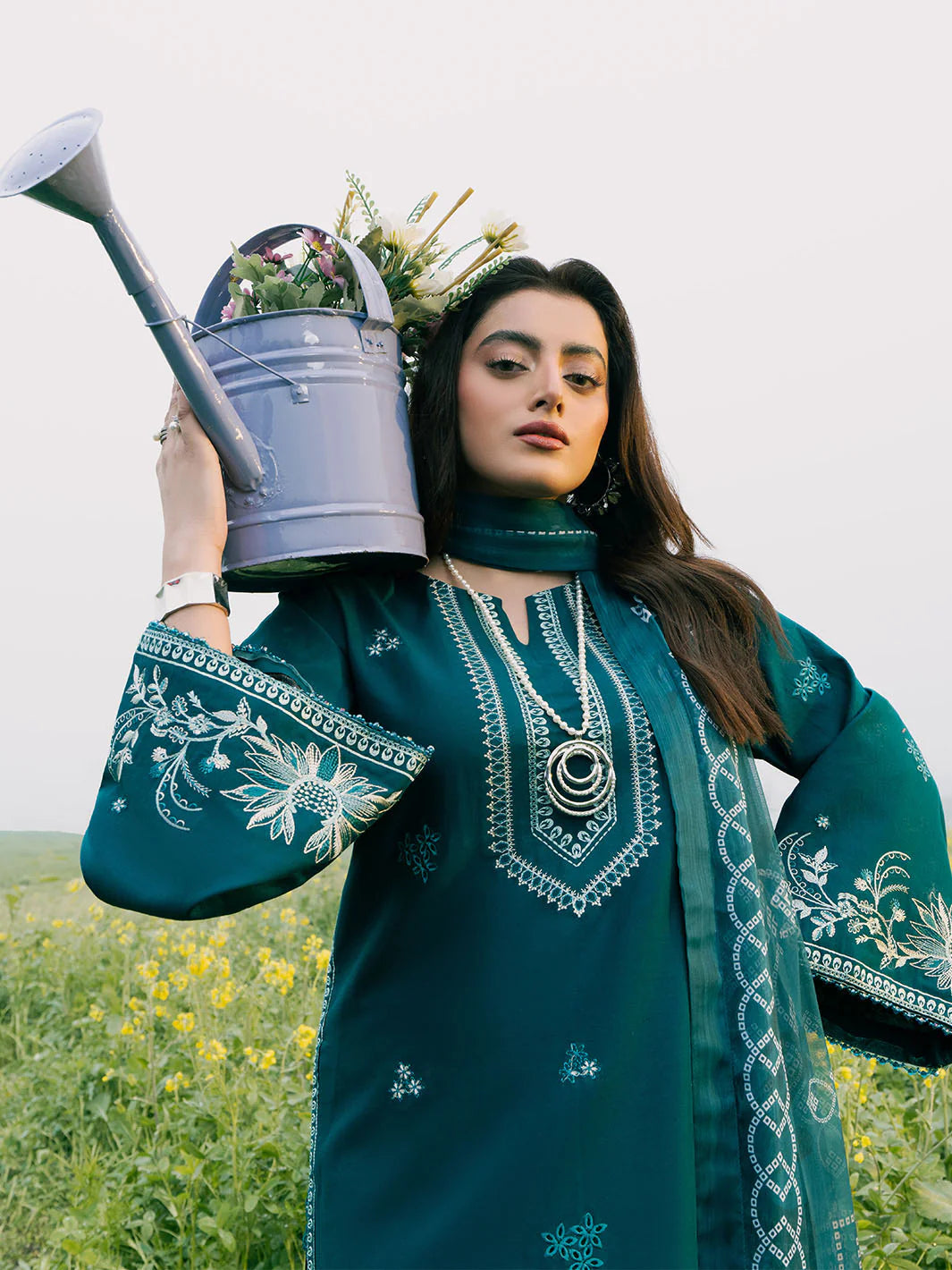 IZEL-3PC LAWN EMBROIDERED SHIRT WITH MONARK PRINT DUPATTA AND TROUSER-PK-5609