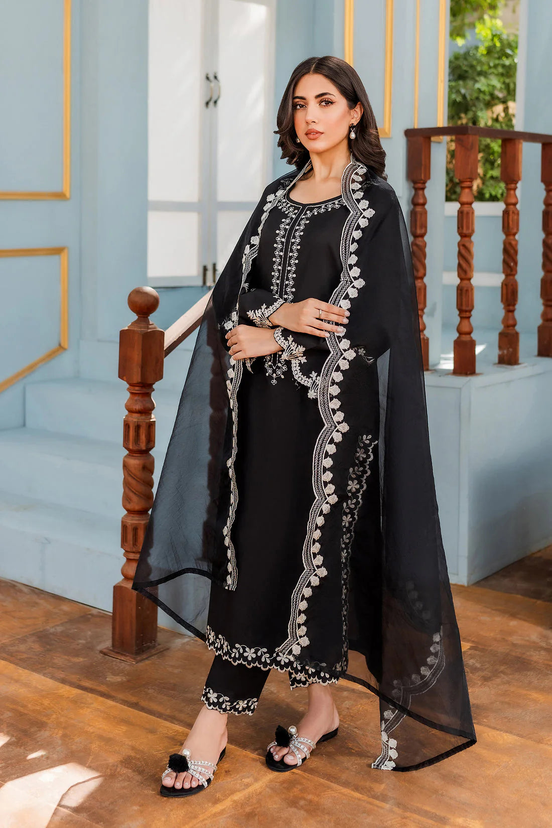 HANA - 3PC DHANAK EMBROIDERED WITH ORGANZA EMBROIDERED DUPPATTA -EP-5410