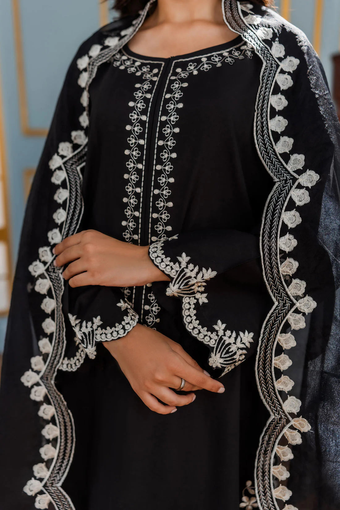 HANA - 3PC DHANAK EMBROIDERED WITH ORGANZA EMBROIDERED DUPPATTA -EP-5410