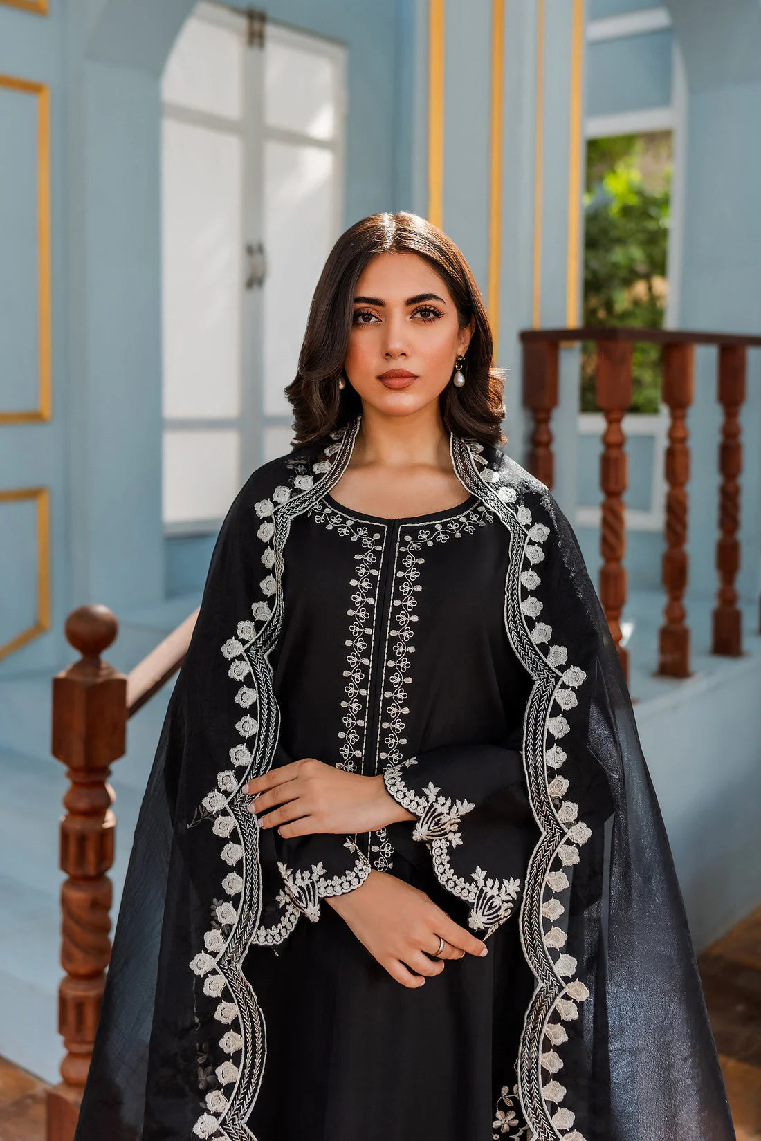 HANA - 3PC DHANAK EMBROIDERED WITH ORGANZA EMBROIDERED DUPPATTA -EP-5410