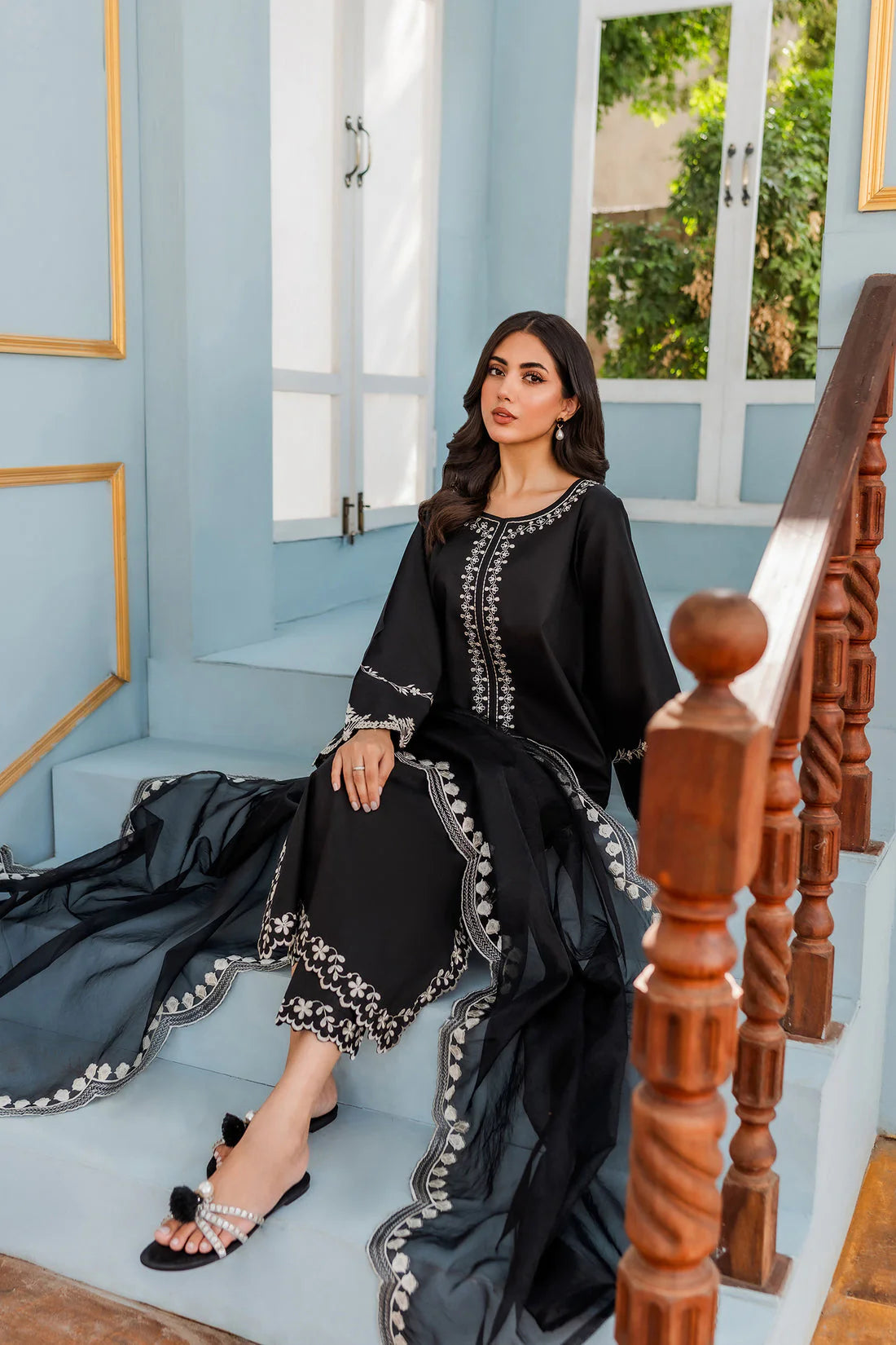 HANA - 3PC DHANAK EMBROIDERED WITH ORGANZA EMBROIDERED DUPPATTA -EP-5410