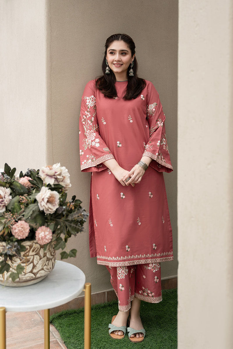 URGE-2PIECE DHANAK EMBROIDERED SHIRT WITH DHANAK EMB TROUSER-PK-15033