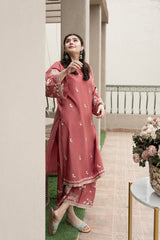 URGE-2PIECE DHANAK EMBROIDERED SHIRT WITH DHANAK EMB TROUSER-PK-15033