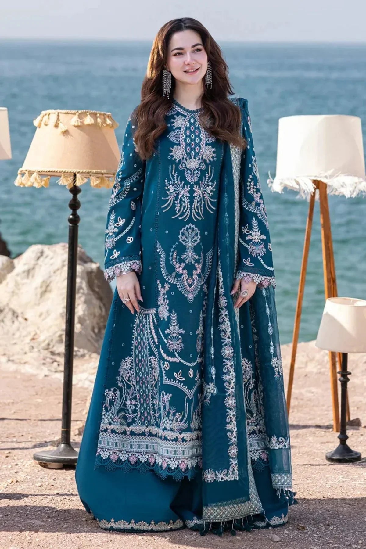 QALAMQAR-3PC DHANAK CHIKAN HEAVY EMBROIDERED SUIT-PK-5788