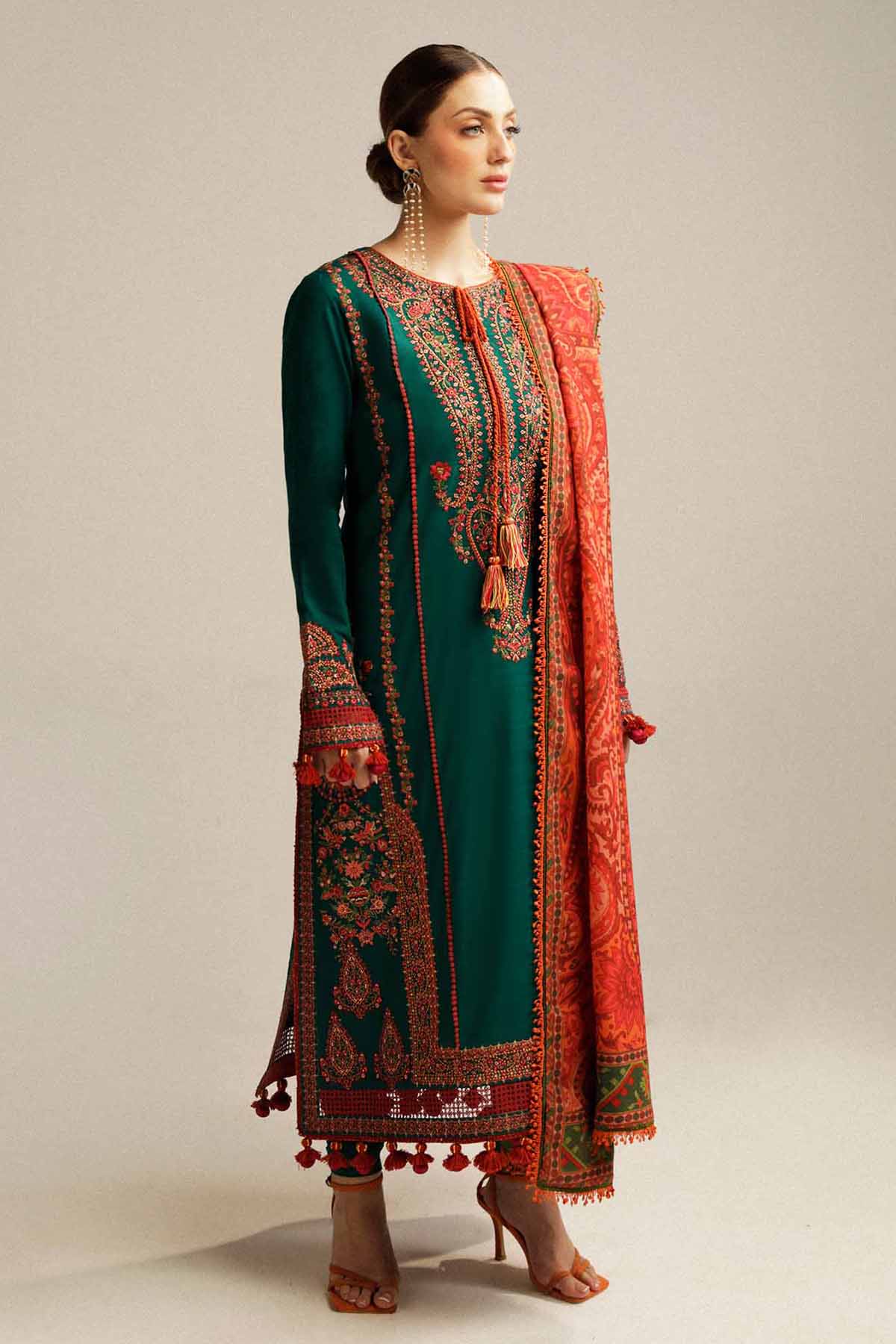 HUSSAIN REHAR-UNSTITCHED 3PC DHANAK EMBROIDERED SUIT-BIC-4343