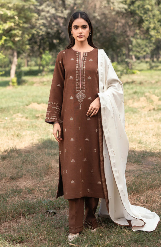 SERAN-3PC DHANAK EMBROIDERED SHIRT WITH DHANAK EMBROIDERD SHAWL-EP-5509