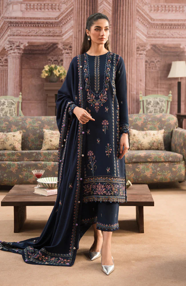 SERAN-UNSTITCHED 3PC DHANAK HEAVY EMBROIDERED SUIT-PK-3127
