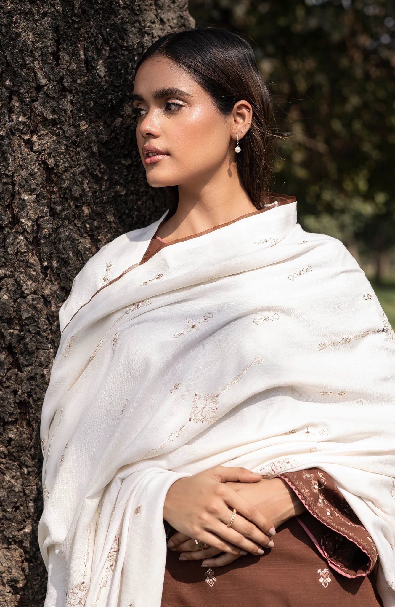 SERAN-3PC DHANAK EMBROIDERED SHIRT WITH DHANAK EMBROIDERD SHAWL-EP-5509