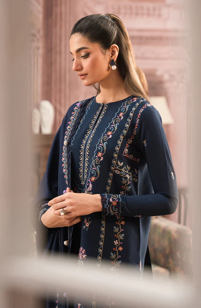 SERAN-UNSTITCHED 3PC DHANAK HEAVY EMBROIDERED SUIT-PK-3127