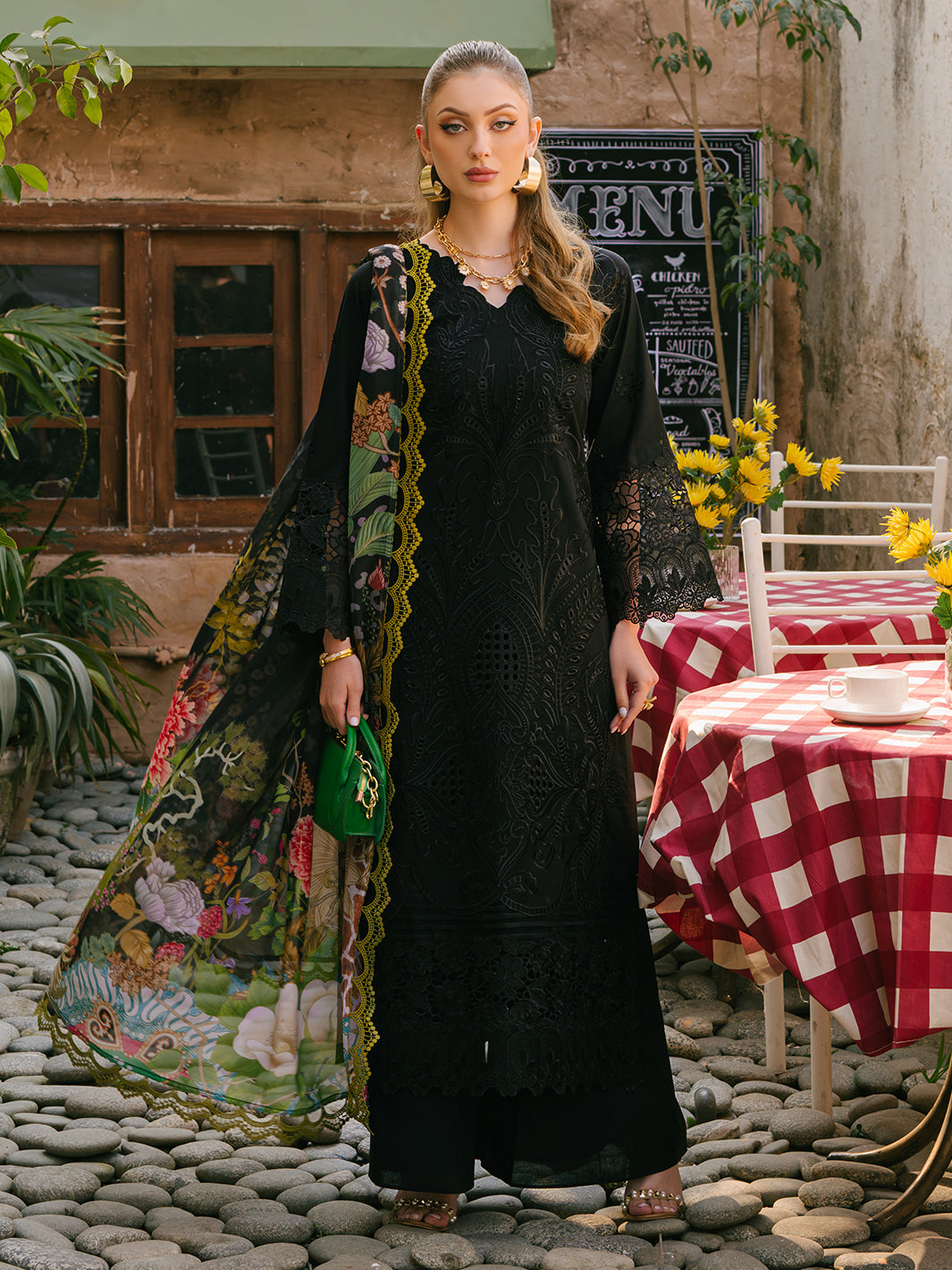 MAHNUR-UNSTITCHED 3PIECE LAWN EMBROIDERED SUIT-PK-4662