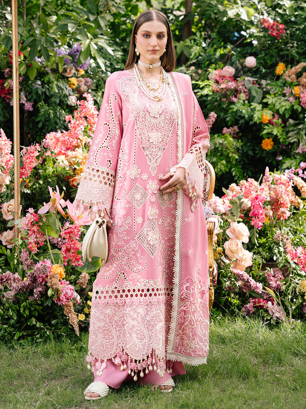 MAHNUR-UNSTITCHED 3PC LAWN CHIKANKAARI EMBROIDERED SUIT-PK-4747