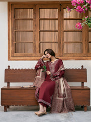 IZEL-UNSTITCHED 3PC KHADDAR EMBROIDERED SUIT-PK-4384