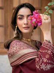 IZEL-UNSTITCHED 3PC KHADDAR EMBROIDERED SUIT-PK-4384