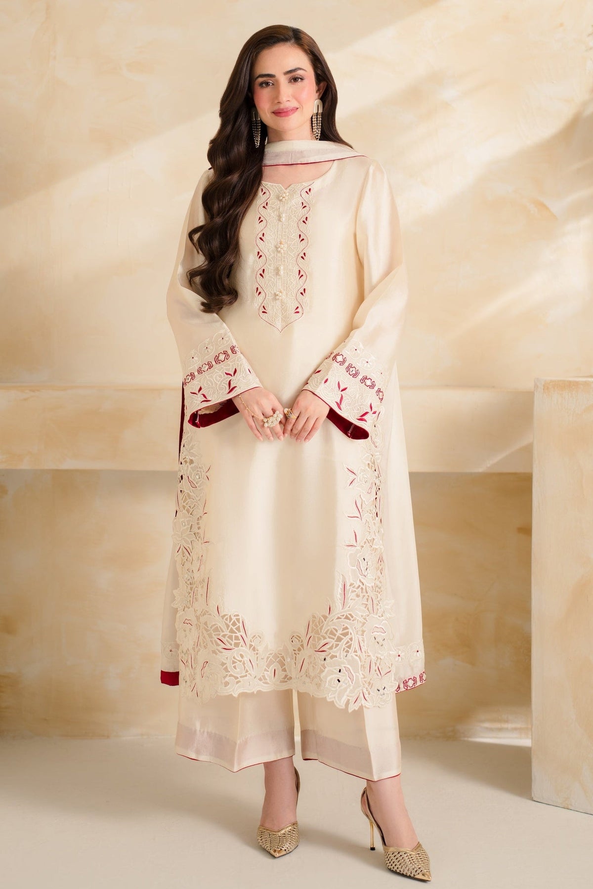 VINTAGE-UNSTITCHED 3PIECE DHANAK EMBROIDERED SUIT-PK-5232