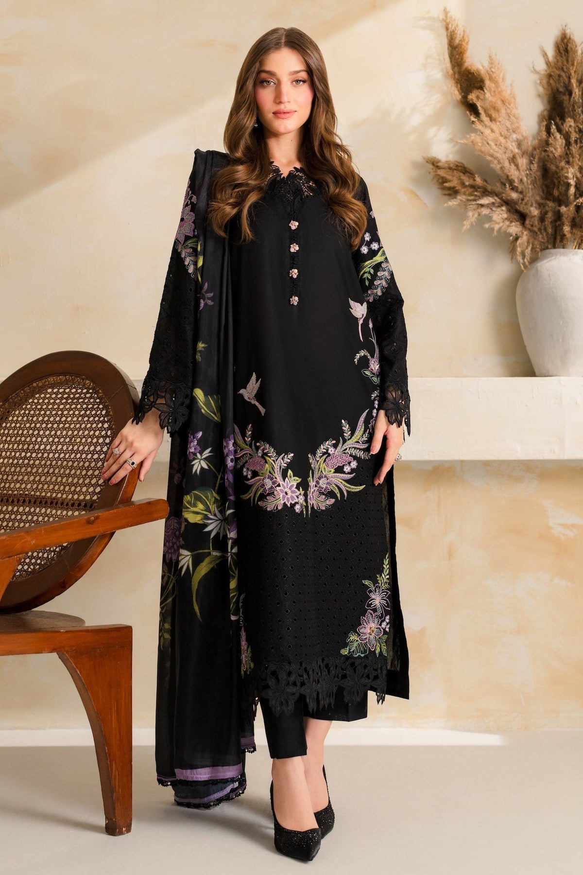 VINTAGE-UNSTITCHED 3PC DHANAK EMBROIDERED SUIT-PK-5223