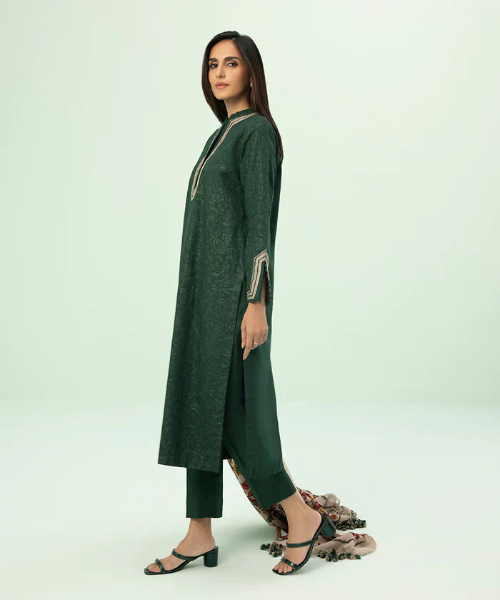 SAPPHIRE-3PC KHADDAR HEAVY  EMBROIDERED SHIRT  WITH TWILL PRINT SHAWL & KHADDAR TROUSER-EP-5366