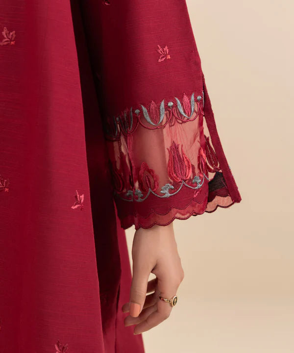 SAPPHIRE-3PC DHANAK EMBROIDERED SHIRT WITH PASHMINA PRINT SHAWL & TROUSER-EP-5315