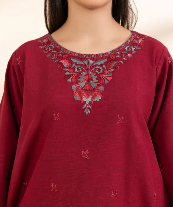 SAPPHIRE-3PC DHANAK EMBROIDERED SHIRT WITH PASHMINA PRINT SHAWL & TROUSER-EP-5315