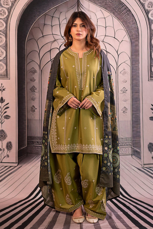 URGE-UNSTITCHED 3PC DHANAK EMBROIDERED SUIT-PK-5757