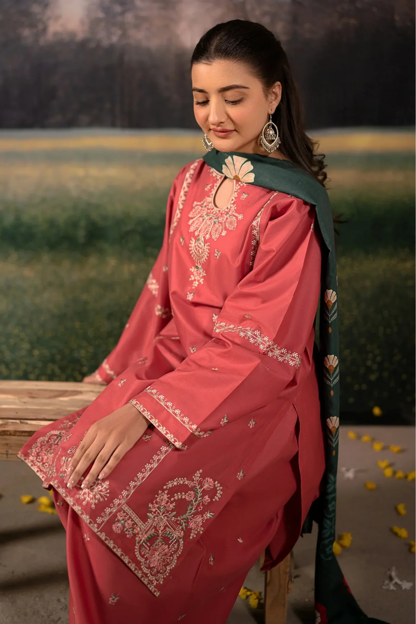 URGE- UNSTITCHED 3PC DHANAK EMBROIDERED SUIT-PK-5781