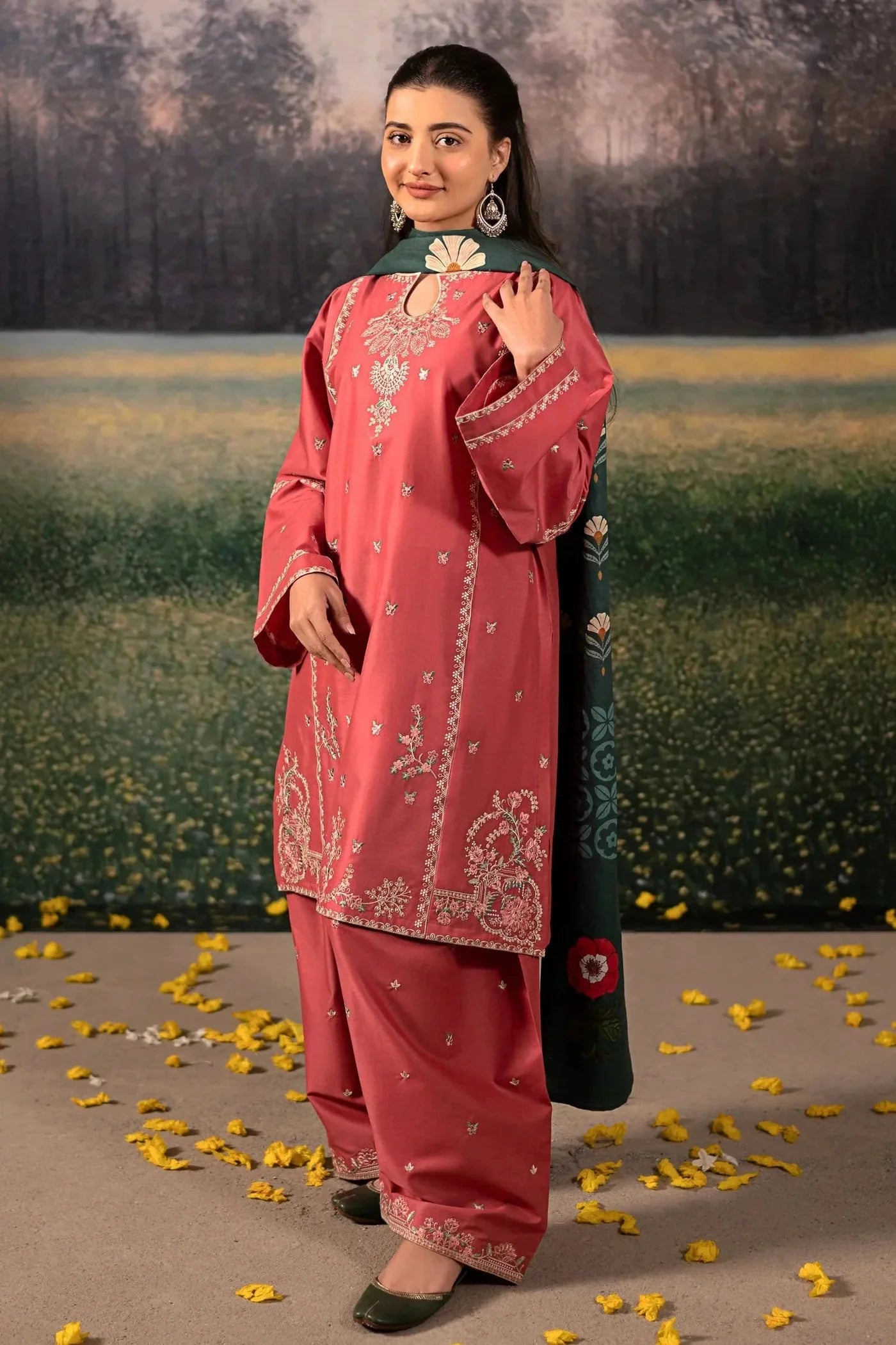 URGE- UNSTITCHED 3PC DHANAK EMBROIDERED SUIT-PK-5781