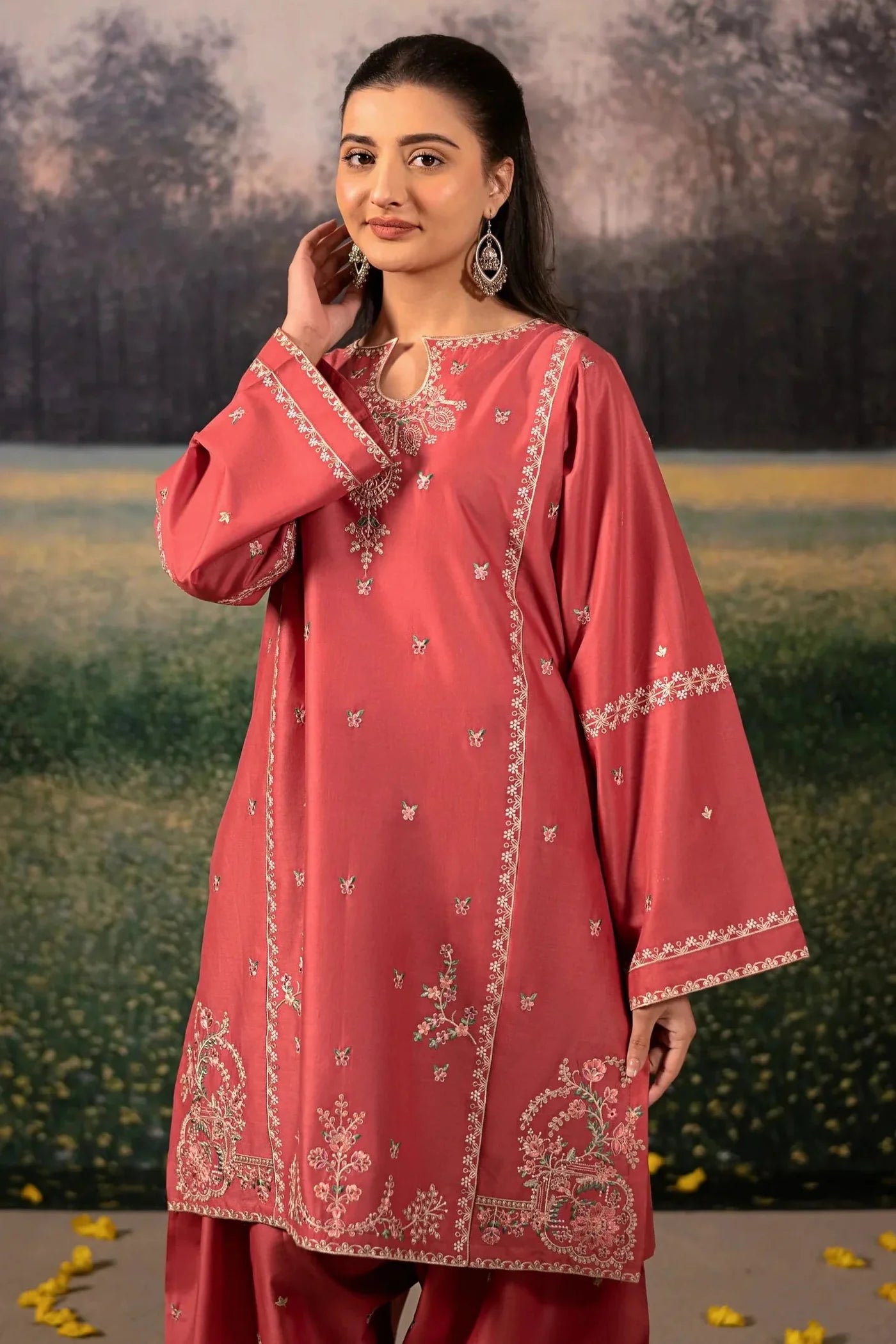 URGE- UNSTITCHED 3PC DHANAK EMBROIDERED SUIT-PK-5781