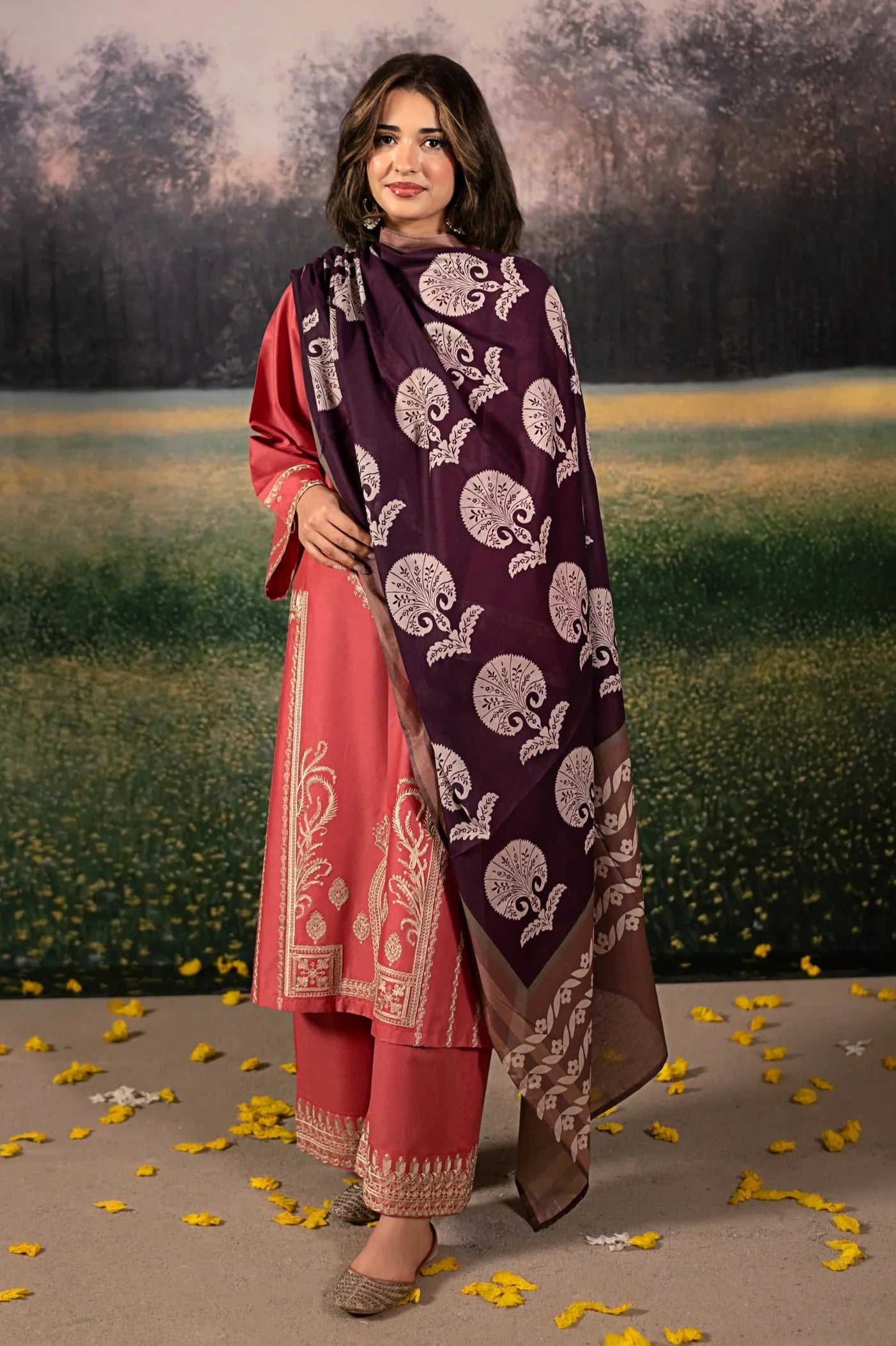 URGE-UNSTITCHED 3PC DHANAK EMBROIDERED SUIT-PK-5783