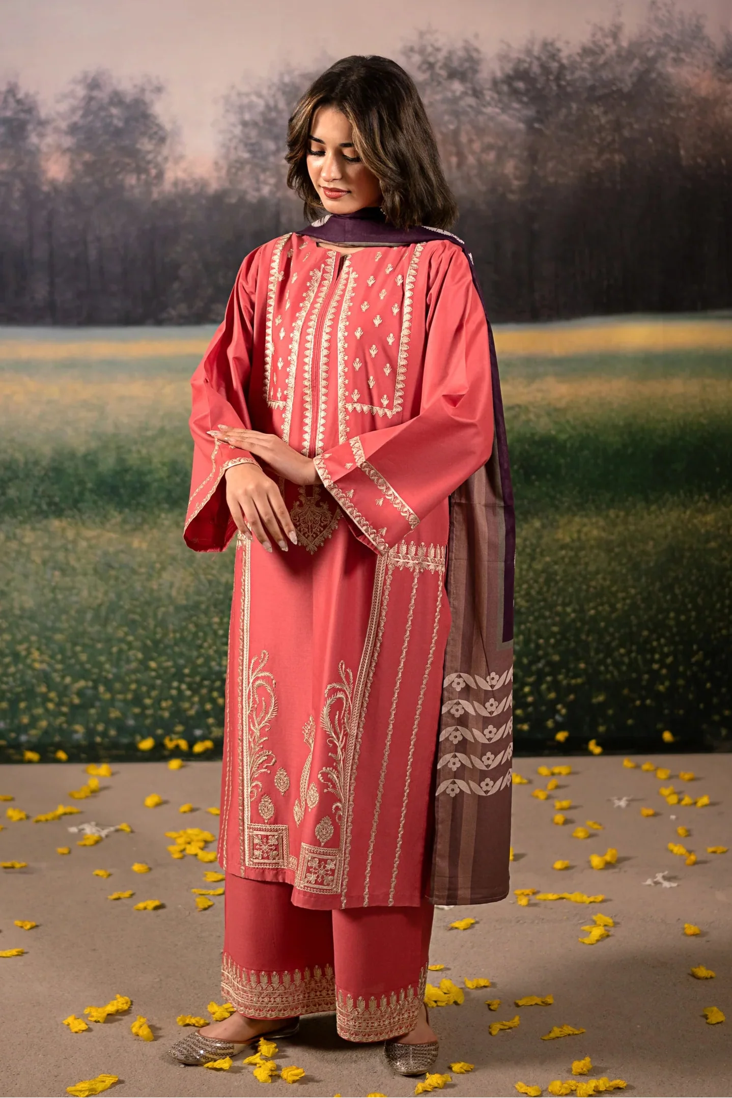 URGE-UNSTITCHED 3PC DHANAK EMBROIDERED SUIT-PK-5783